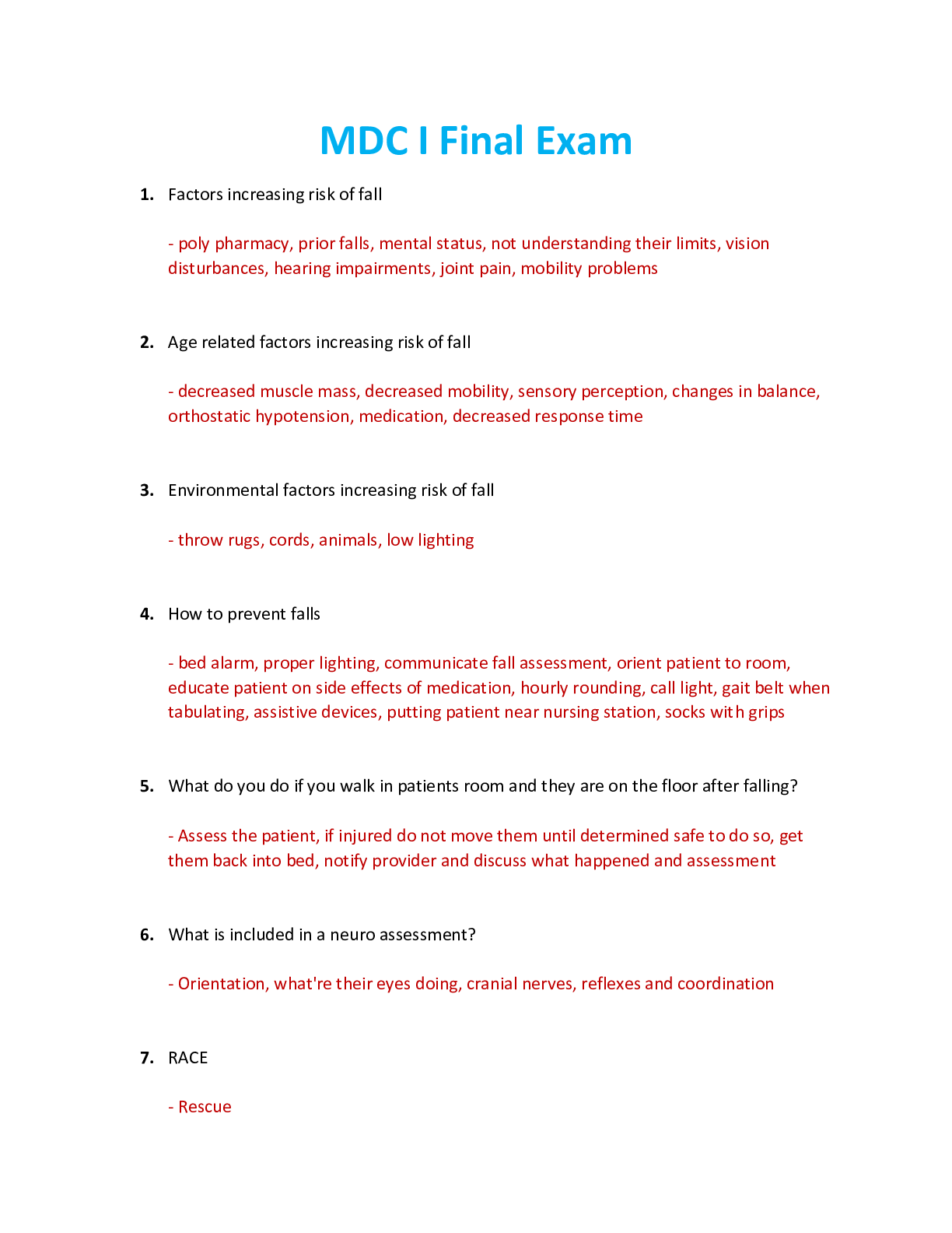 Preview image for NUR 2356 / NUR2356 Final Exam Review: Multidimensional Care I / MDC 1 Final Exam Review (Latest 2021/2022) Rasmussen